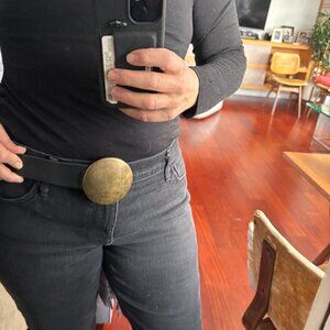 Leather belt w. brass grommets & big fabulous buckle